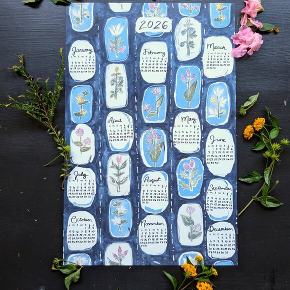 Botanical Indigo Watercolor Calendar 2026: Blue Floral Art Print - Picture 7 of 7